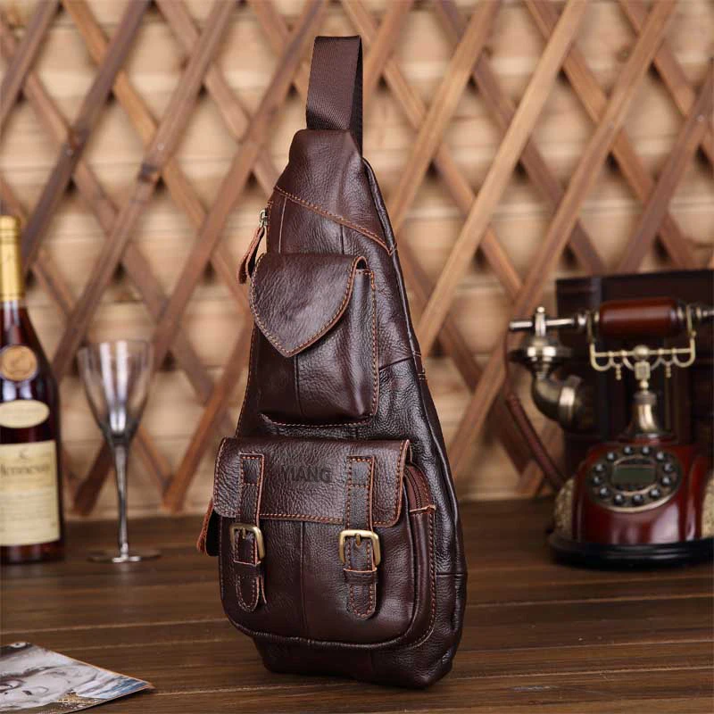 Брендовая винтажная кожаная нагрудная сумка для мужчин мессенджер через плечо