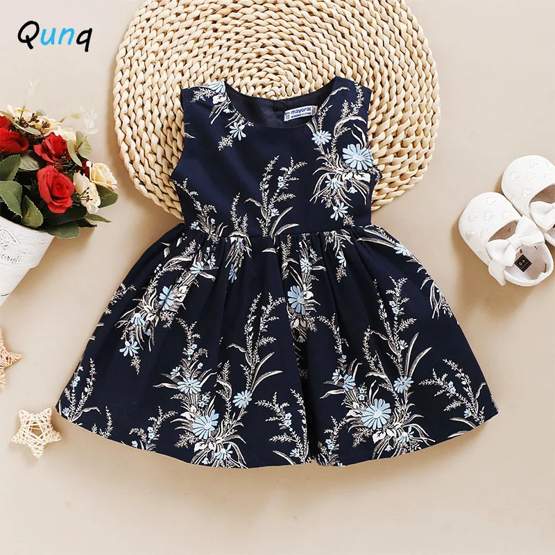 

Qunq 1 2 3 Year Baby Toddler Girls Dress Fashion Flower Print Newborns Princess Costume 2021 New Summer Infant Clothing