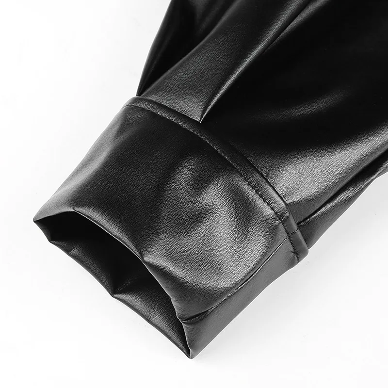 

2020 New Autumn Female Leather jacket Fashion Solid color Slim Waistband Turndown collar Motorcycle Trend Explosion Women Tops