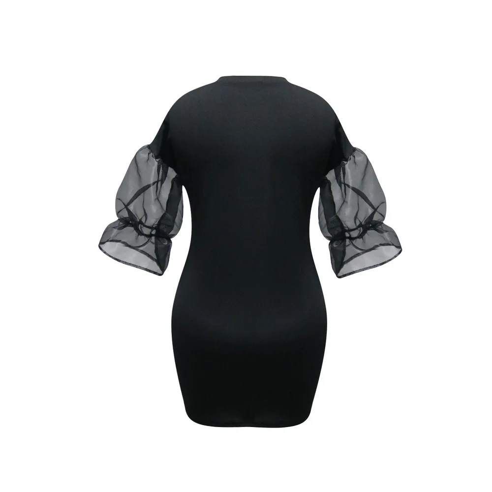 

Fashionable Patchwork Mesh See through Loose Dresses For Women's 2021 Autumn Winter Retro Letter Print O Neck Mini Dress Female