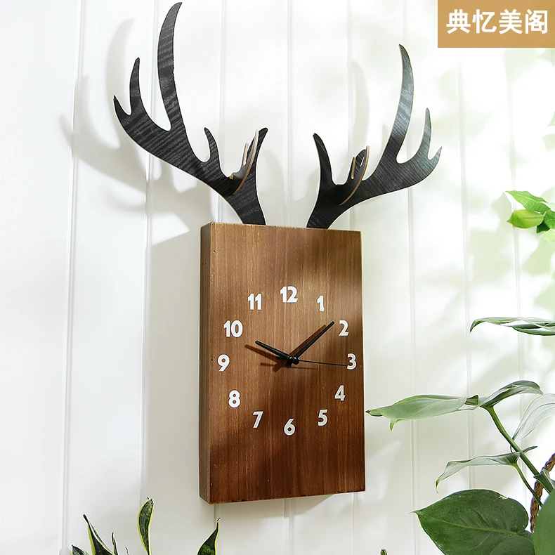 Креативные настенные часы с оленем деревянные в скандинавском стиле для
