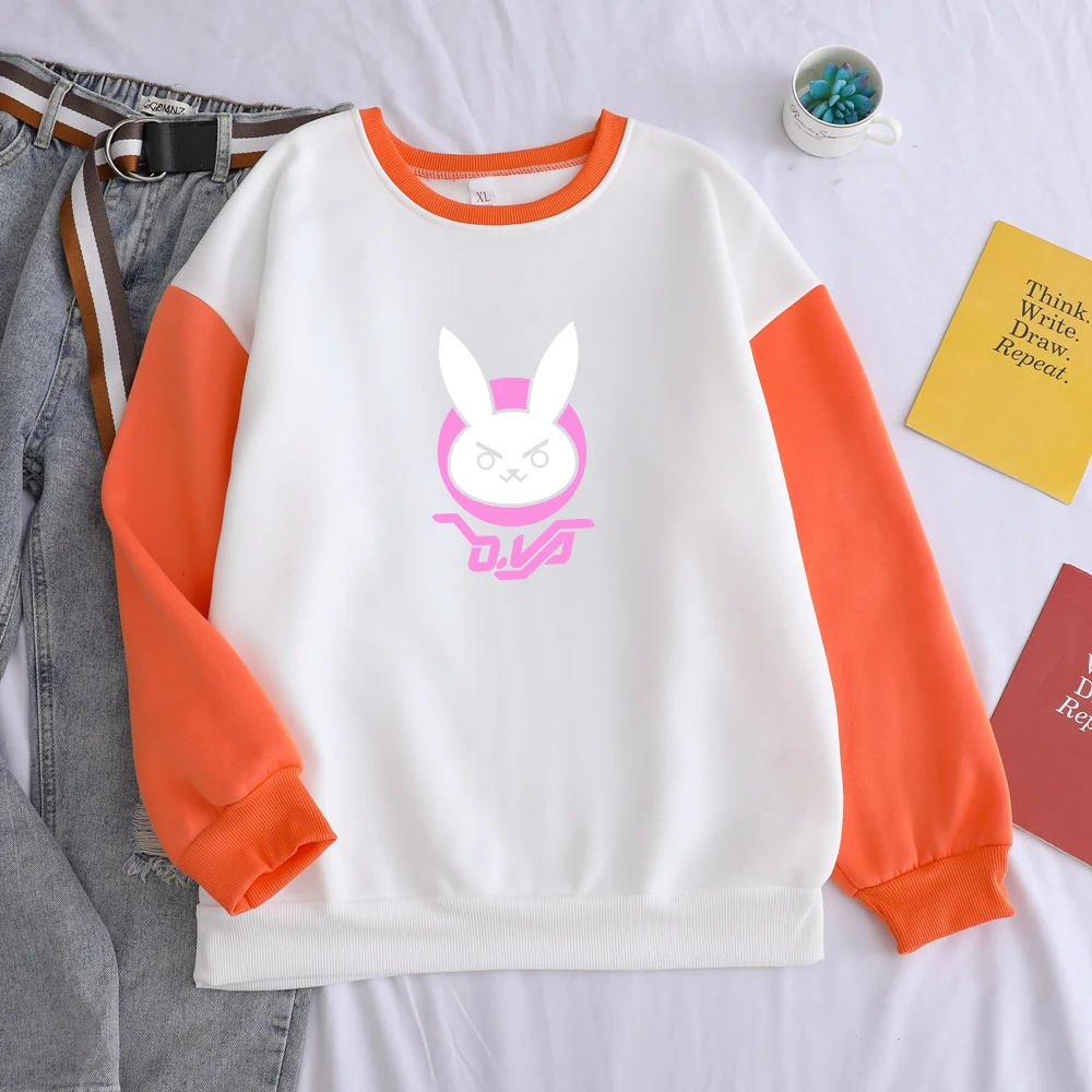 Популярные Модные Женские однотонные флисовые толстовки OW DVA с принтом кролика