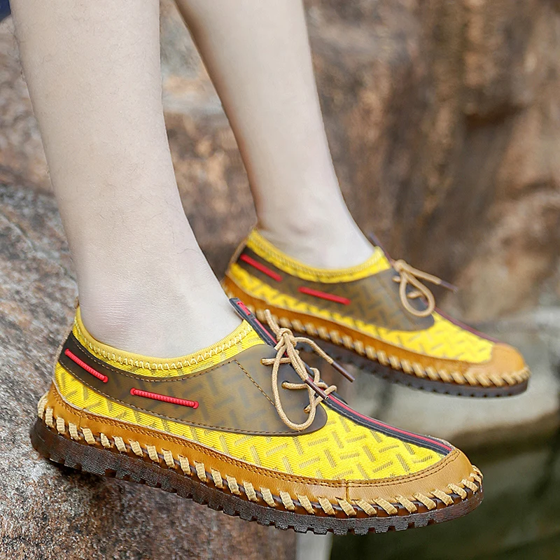 

2021 Summer Men's Shoes Mesh Breathable Men's Sports Shoes Rubber Sole Lightweight Sports Hole Outdoor Walking Running Shoes