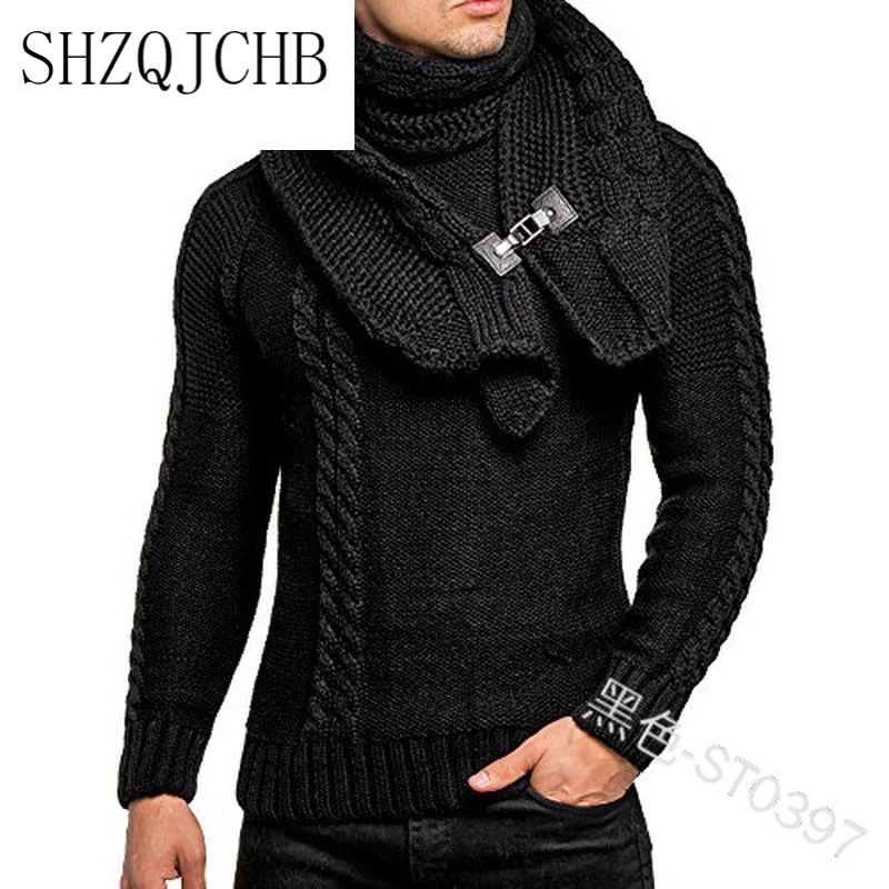 

JCHB Men Autumn Winter Thick Knitted Sweater Detachable Bib Pullover Top Harajuku Male Long Sleeve O Neck Slim Fit Knitwear