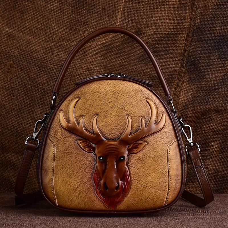 Original first-layer cowhide bag classic women's bag European and American vintage lady handbag one-shoulder stiletto bag purses