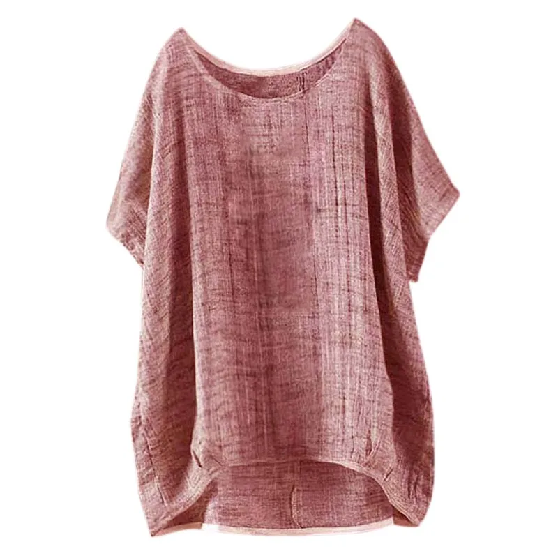 Летняя женская рубашка Ретро стиль круглый вырез рукав летучая мышь мешковатые