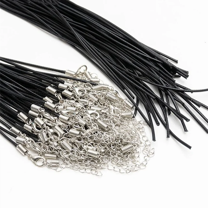 

20pcs 45mm Braided Adjustable Black Leather Rope Wax Cord DIY Handmade Necklace Pendant Lobster Clasp String Cord Jewelry Chains