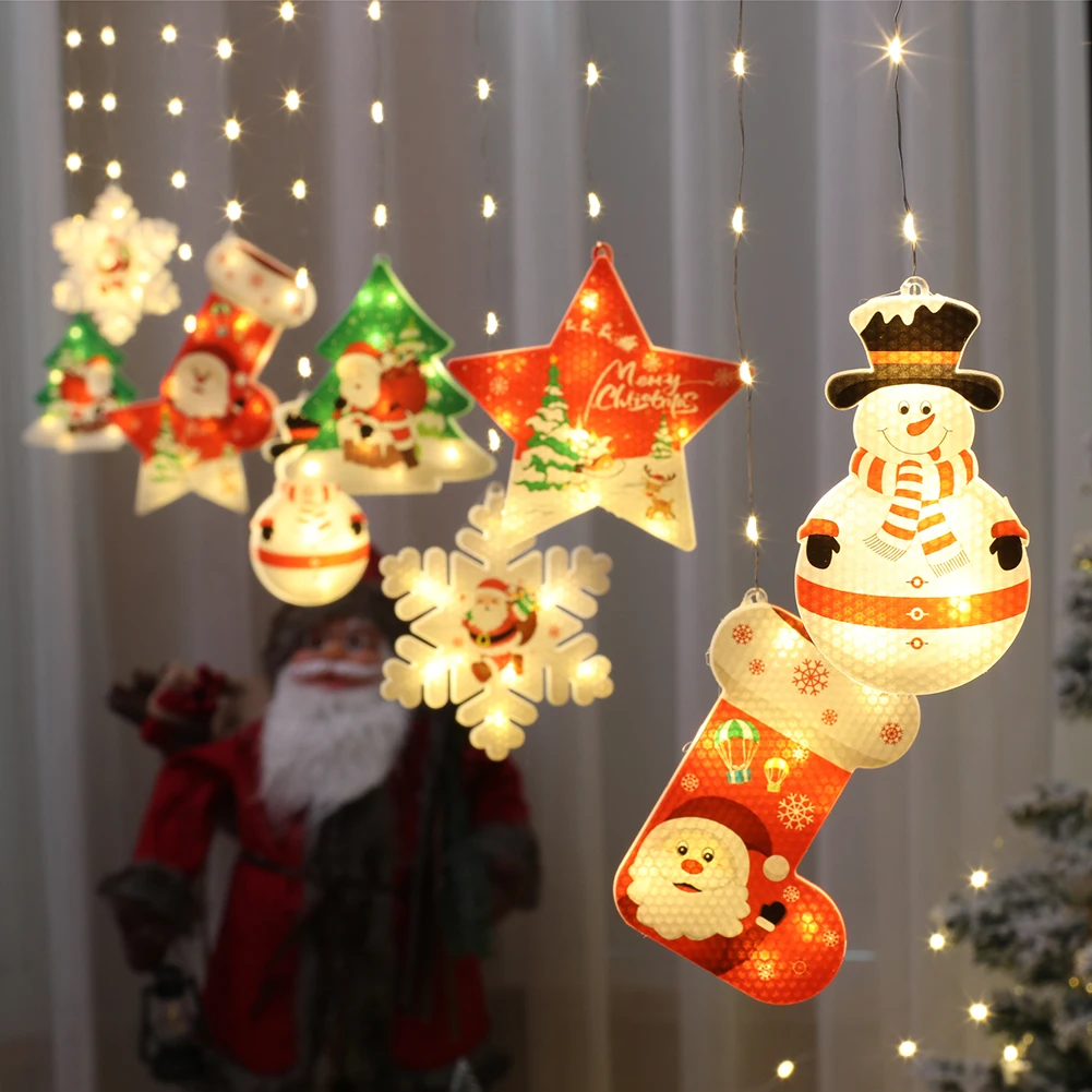

Christmas Hanging Lights Santa Claus Snowman LED Hanging Pendant Decorations for Christmas Trees Window Home Door