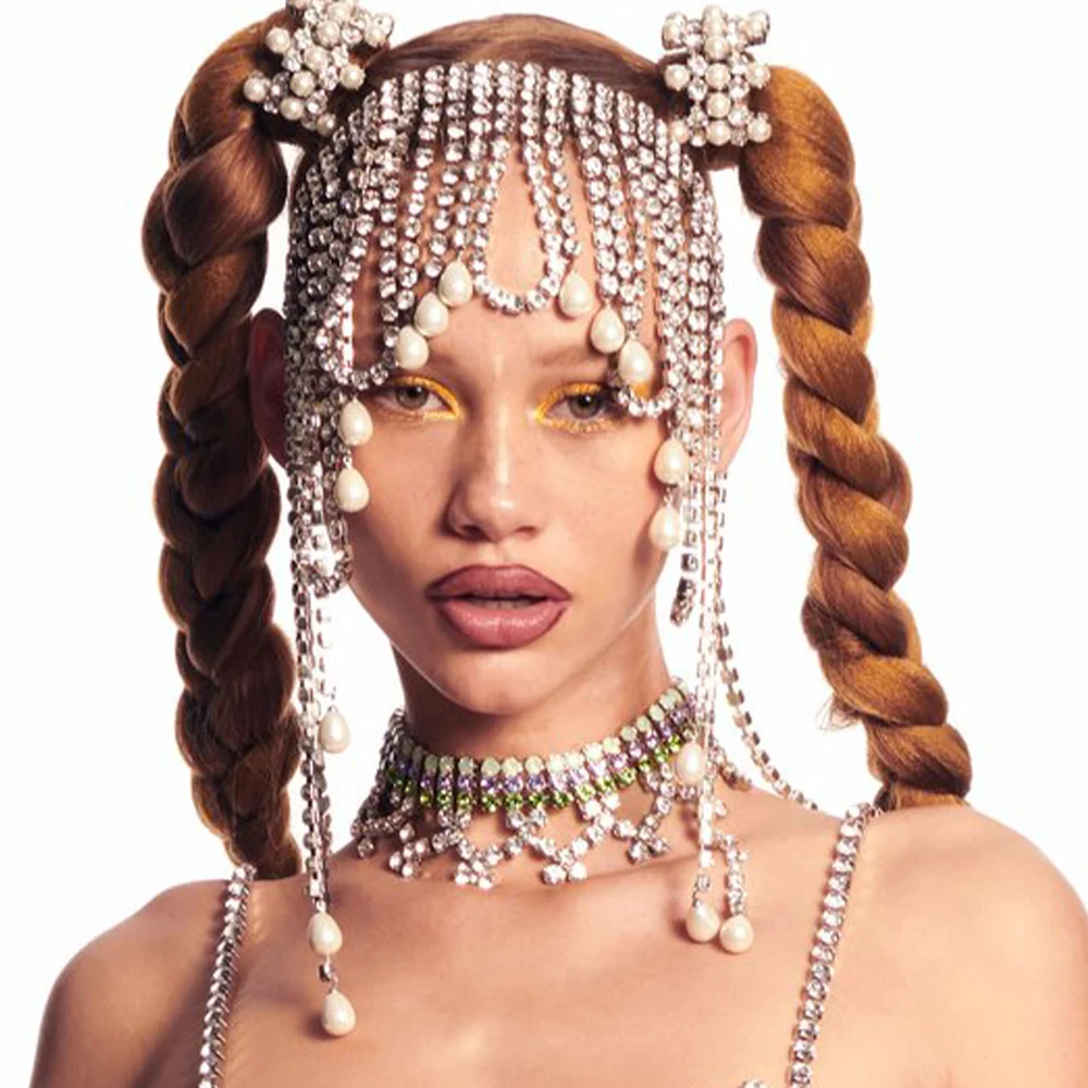 Повязка для волос Stonefans Стразы Свадебная цепочка с длинными кисточками и