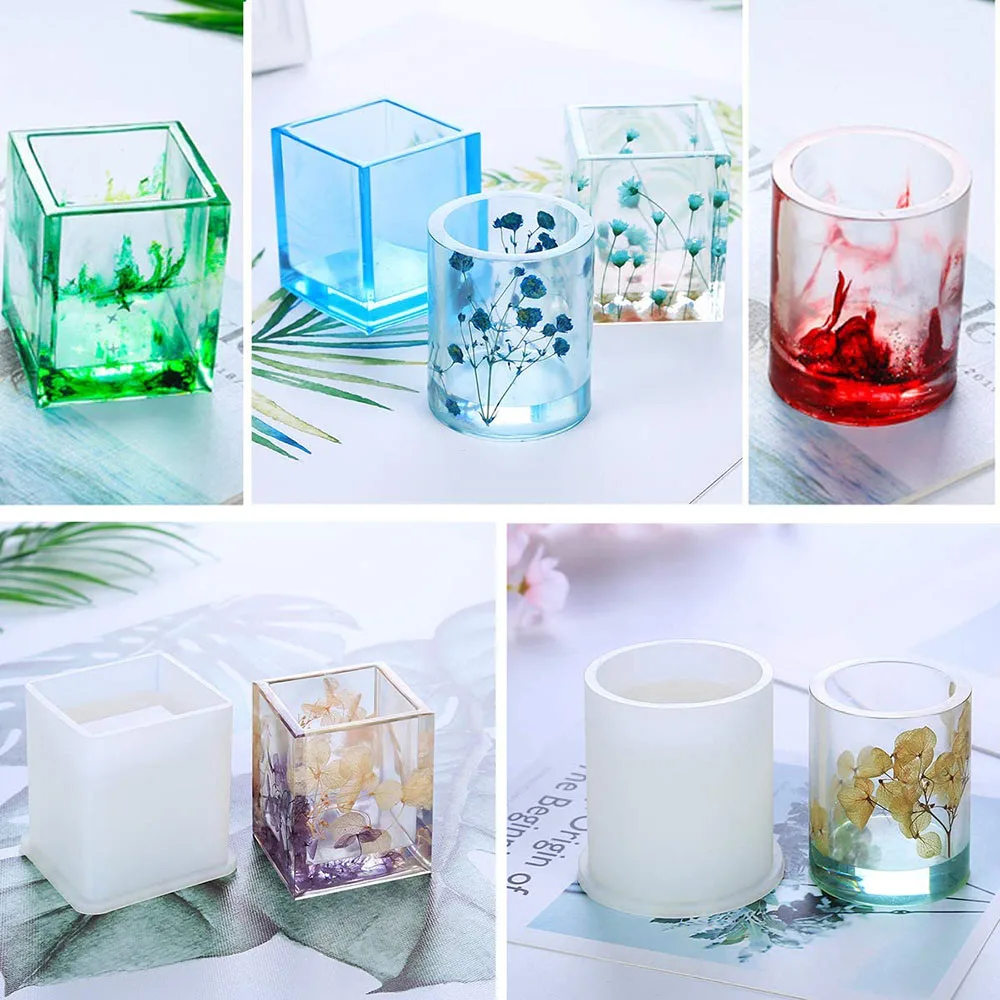 

2piece Round Square Pen Holder Epoxy Silicone Resin Home Decoration For DIY Jewelry Making Crafts Supplies Kits