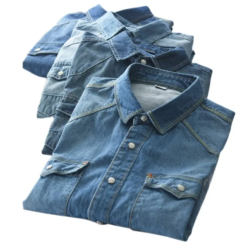 

Джинсовая рубашка ARCSINX Мужская, винтажная джинсовая рубашка с длинным рукавом, Повседневная приталенная синяя, на весну-осень