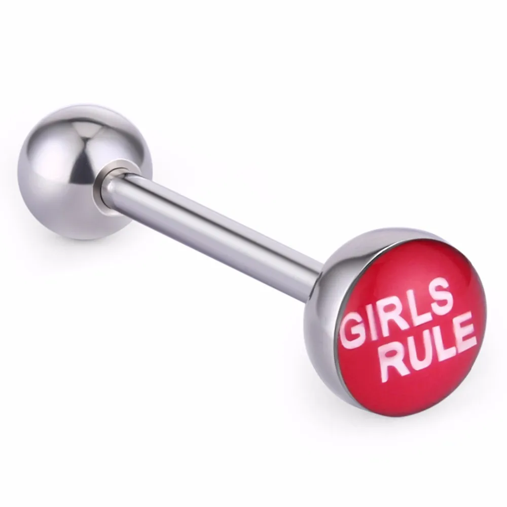 Girls Rule Женское кольцо в стиле панк, для девушек, забавные слова, нержавеющая сталь, пирсинг для языка, сексуальный логотип, пирсинг, штанги, штанги, ювелирные изделия для тела - Окраска металла: Girls Rule