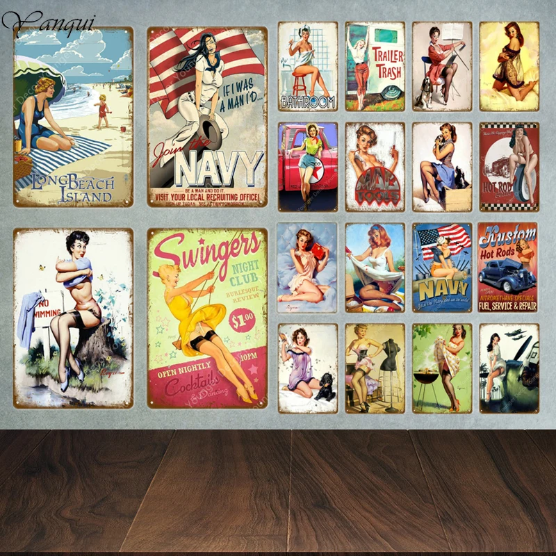 Сексуальная Женская винтажная металлическая табличка для вывесок металлический