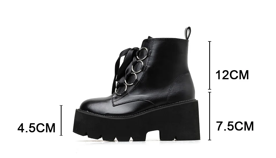Gdgydh Autumn New Women Ankle Boots Round Toe Lace-up Platform Short Boots Female PU Soft Leather Black Boots Drop Shipping