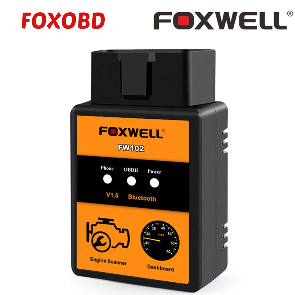 Считыватель кодов автомобиля FOXWELL FW102 V1.5 ELM327 OBD2 Bluetooth адаптер OBDII диагностический