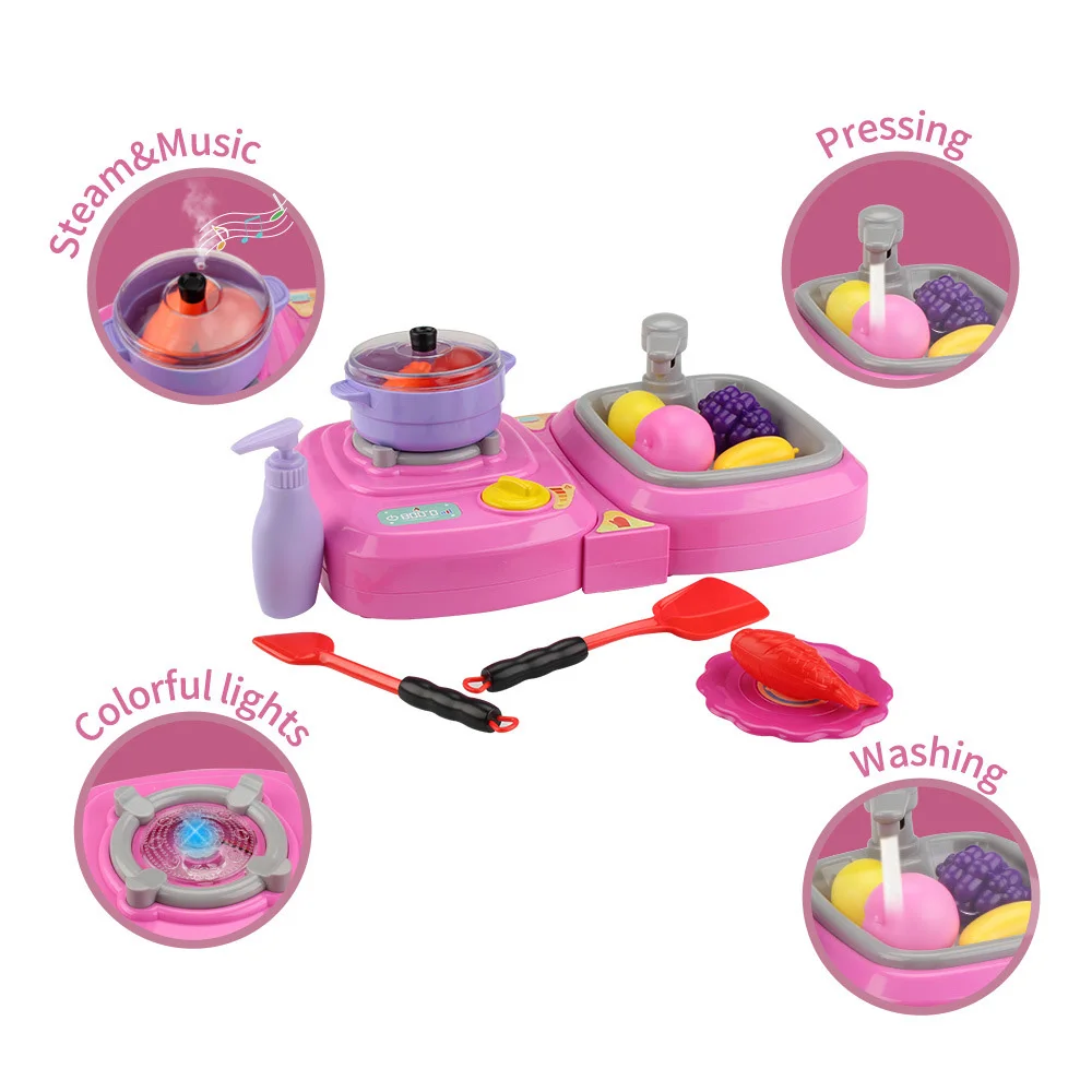 

1 Set Mini Simulation Kitchen Toy Gas Stove Sink With Light And Ring Fog Function Pretend Play Cooking Toys Kids Early Education