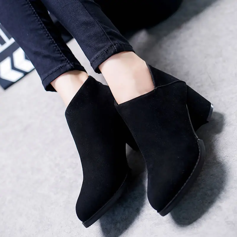 

Spring and autumn new high heels women's fashion pointed shoes Martin boots thick heel women's boots platform Breathable Casual