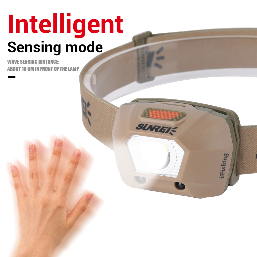 Фонарь налобный светодиодный водонепроницаемый 3 режима с датчиком движения |