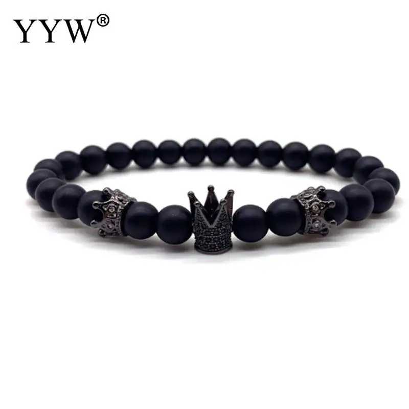 8 мм тигровый глаз камень бусины браслет модная Корона черный матовый Шарм