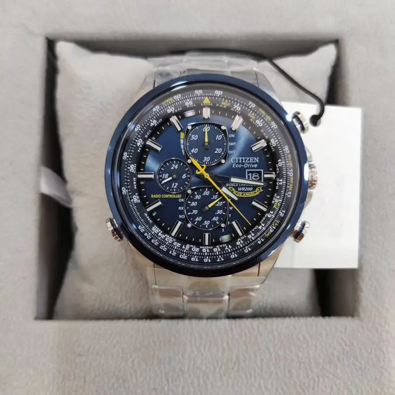 

Luxury Japan Brand Quartz Watches Business Casual Steel/Leather Band Watch Men's Blue Angels World Chronograph WristWatch