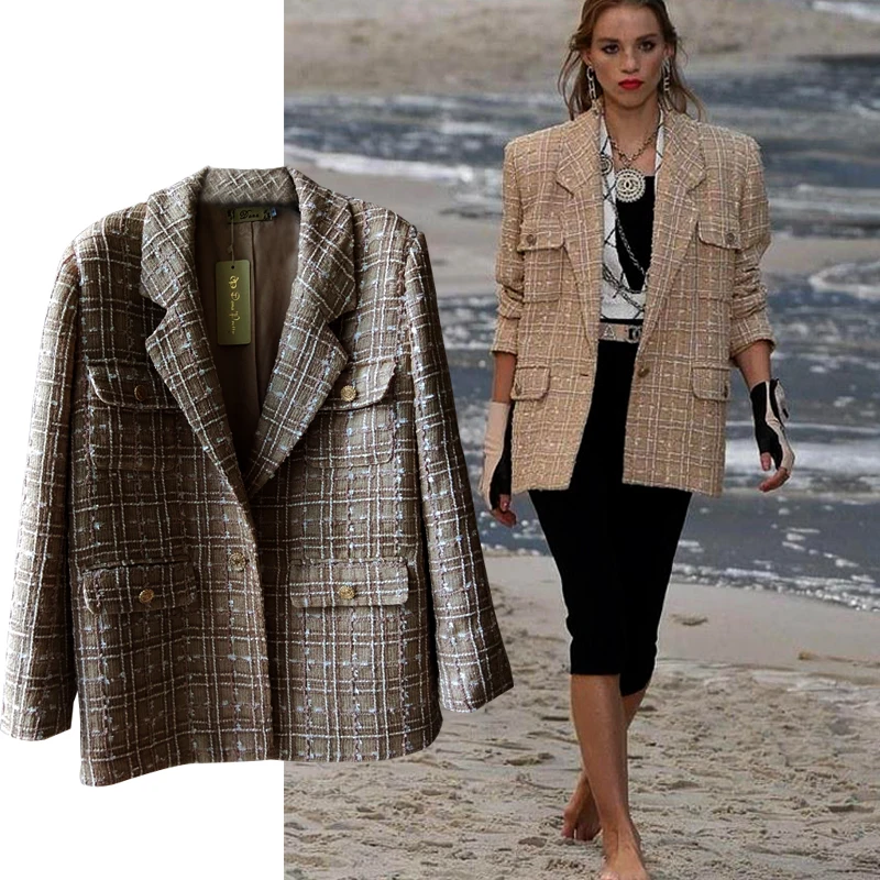 

small popular New network fragrance tweed silk lining four bag suit collar women s jacket，Can be customized size