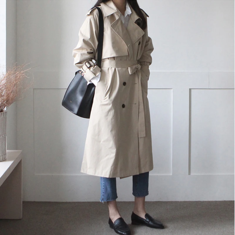 

New Korean-style Popular Trench Coat Women's Mid-length Loose-Fit Elegant Versatile Spring And Autumn waitmore Coat
