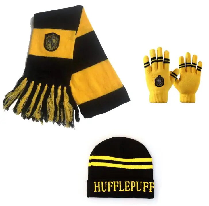Хогвартс Шарфы шапки перчатки Гриффиндор/Слизерин/Hufflepuff/Ravenclaw Гарри поттер шарф шарфы шапки сенсорные перчатки подарок на Хэллоуин - Цвет: Hufflepuff Set