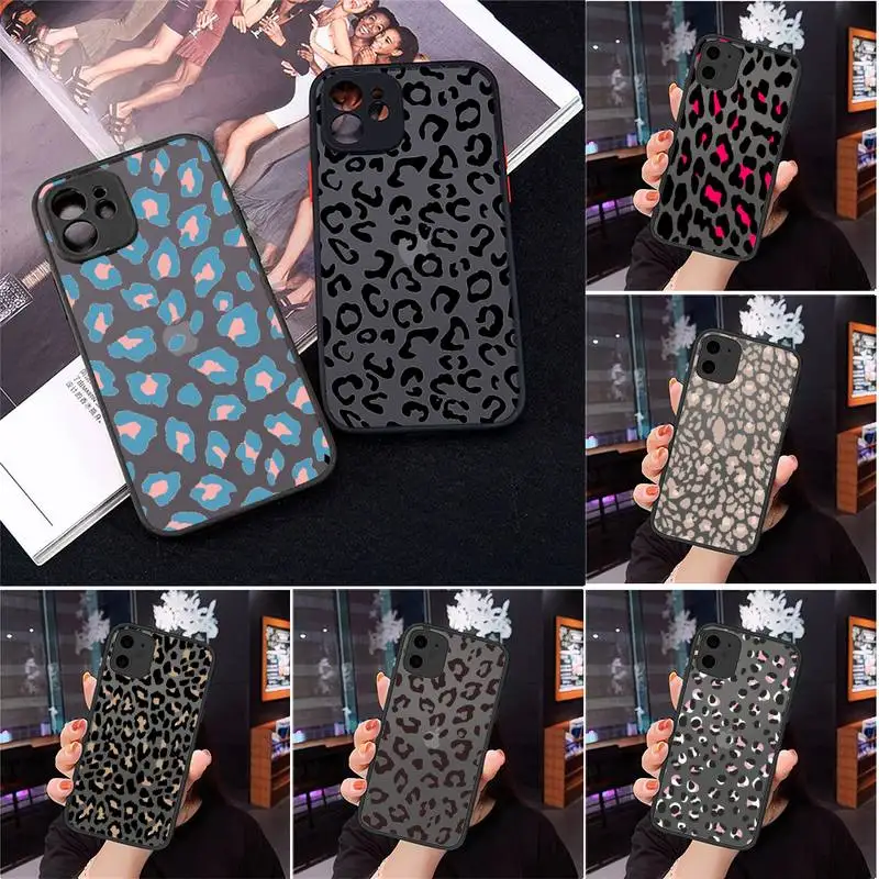 

Leopard print sexy pink luxury Phone Case For iPhone 12 11 Mini Pro XR XS Max 7 8 Plus X Matte transparent cover