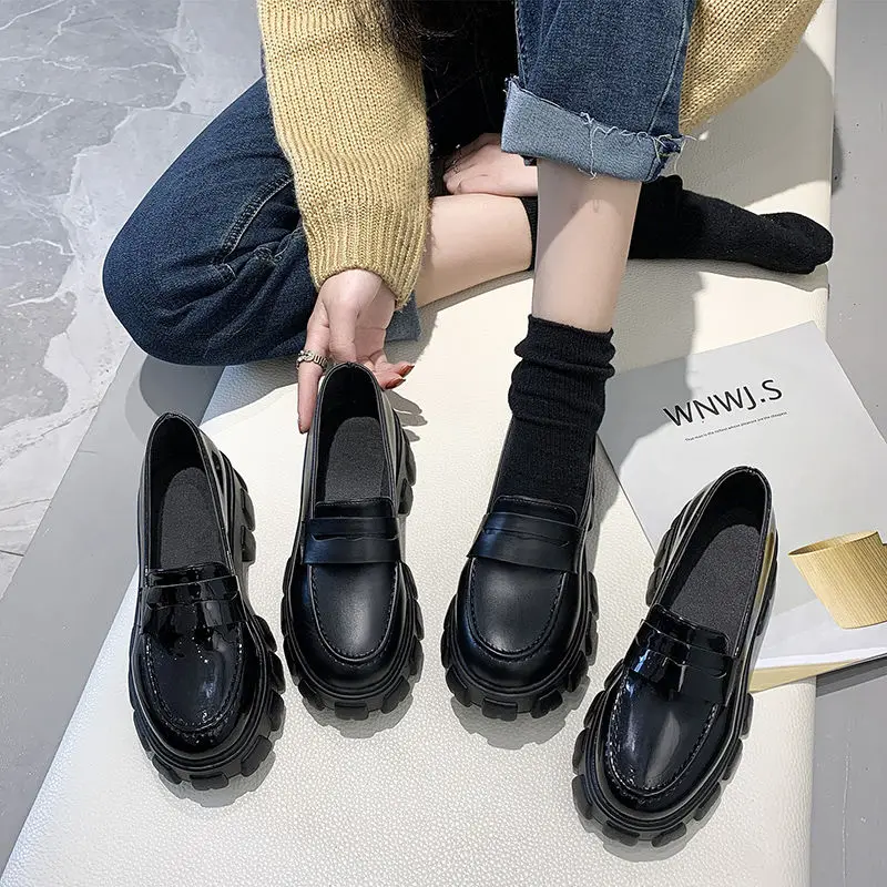 New Women's Small Leather Shoes Muffin Thick Soled 5.5cm and Increased | Обувь