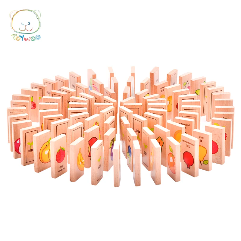 

Toy woo Baby Wooden Domino Toys Cartoon Fruits Figure Domino Blocks Toys Educational Matching