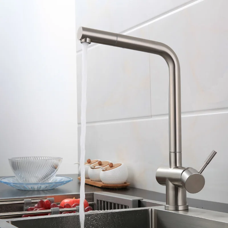 Смесители для кухни Серебряный выдвижной кухонный кран с одной ручкой