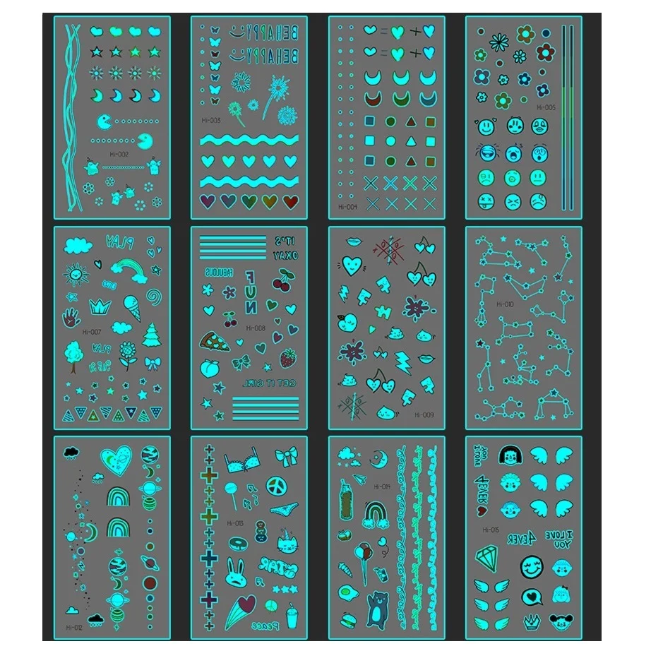 15 видов милая маленькая синяя светящаяся временная татуировка наклейка на лицо