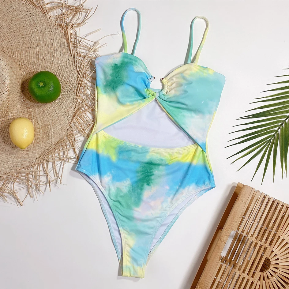 

Sexy Tie Dye Swimwear 2021 New One Piece Swimsuit Women Bathing Suit Bodysuit Summer Beachwear Swimming for Wear Female Monokini