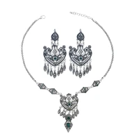 vintage indian bollywood traditional jewelry set bohemian hollow crystal wedding choker necklace earrings maangtikka jewelry set