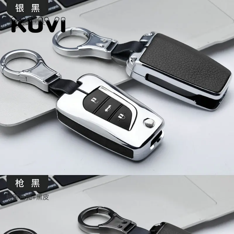 Alloy Leather Car Remote Key Fob Shell Cover Case For Toyota Auris Corolla Avensis Verso Yaris Aygo Scion TC IM 2015 2016