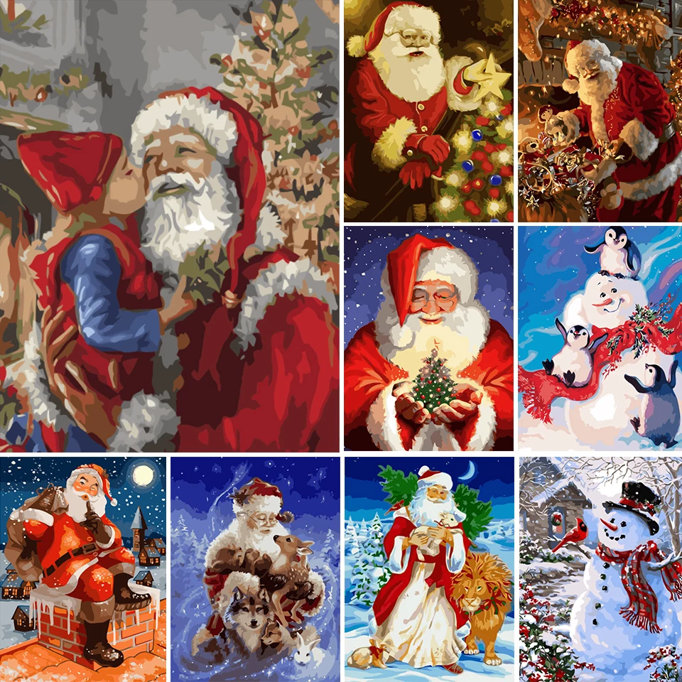 

Color Oil Painting By Numbers Santa Claus For Adults Kid Draw on Canvas DIY Art Picture Acrylic Hand Paint Christmas Gift Decor