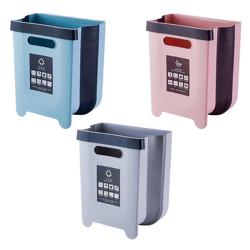 

Folding Trash Can Wall Mounted Waste Bin Hanging Garbage Dustbin for Kitchen Cabinet Door Car Bathroom P82C