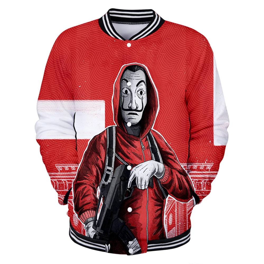 

New 3D Mens Baseball Jackets Bomber Jacket Money Heist The House of Paper Spring Men and Women Casual Clothes