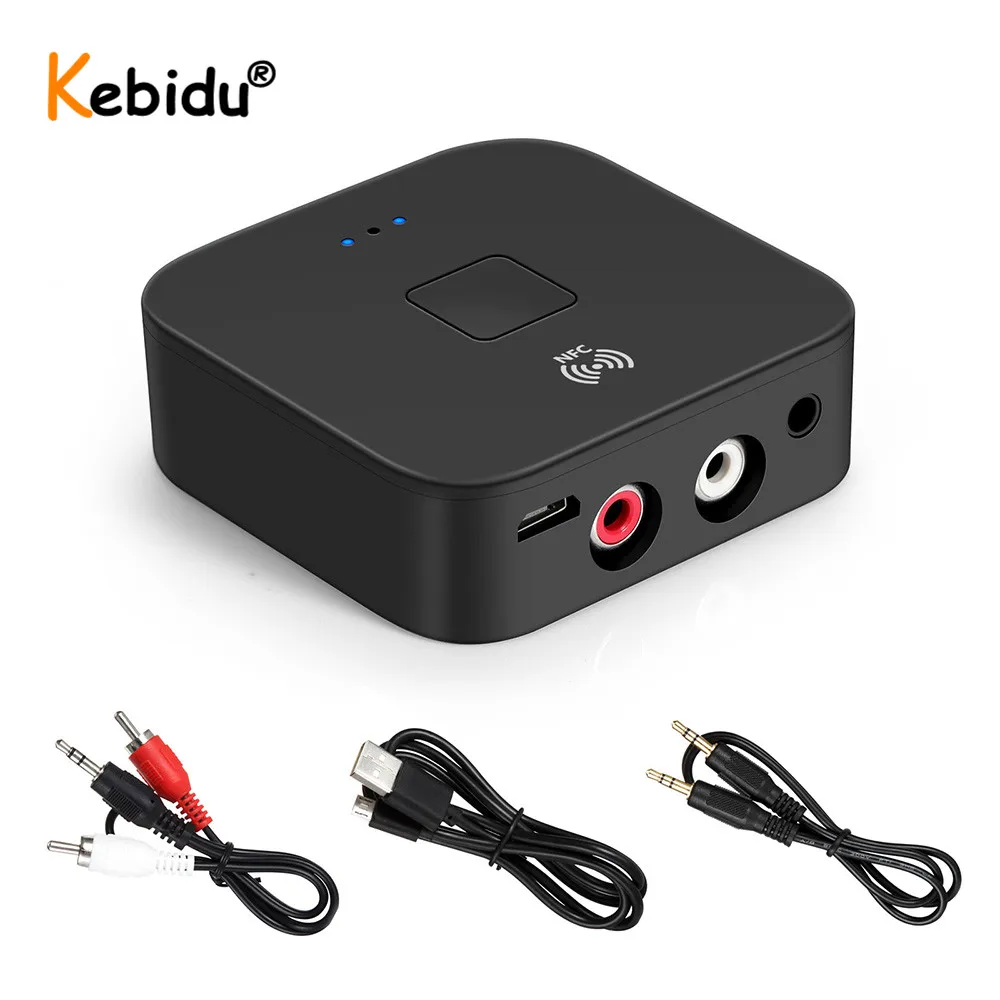 

KEBIDU NFC Bluetooth 5.0 Receiver 3.5mm AUX Support NFC RCA HiFi Wireless Adapter Stream Music on 2 Speakers Simutaneously