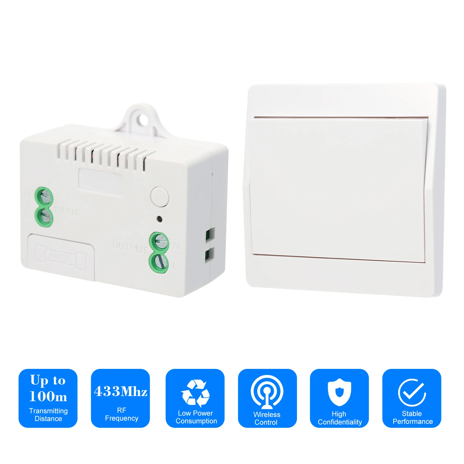 433HMz RF Wireless Remote Control Switch Module and Self-powered Push Button Wall Light Controller 1527 | Электроника
