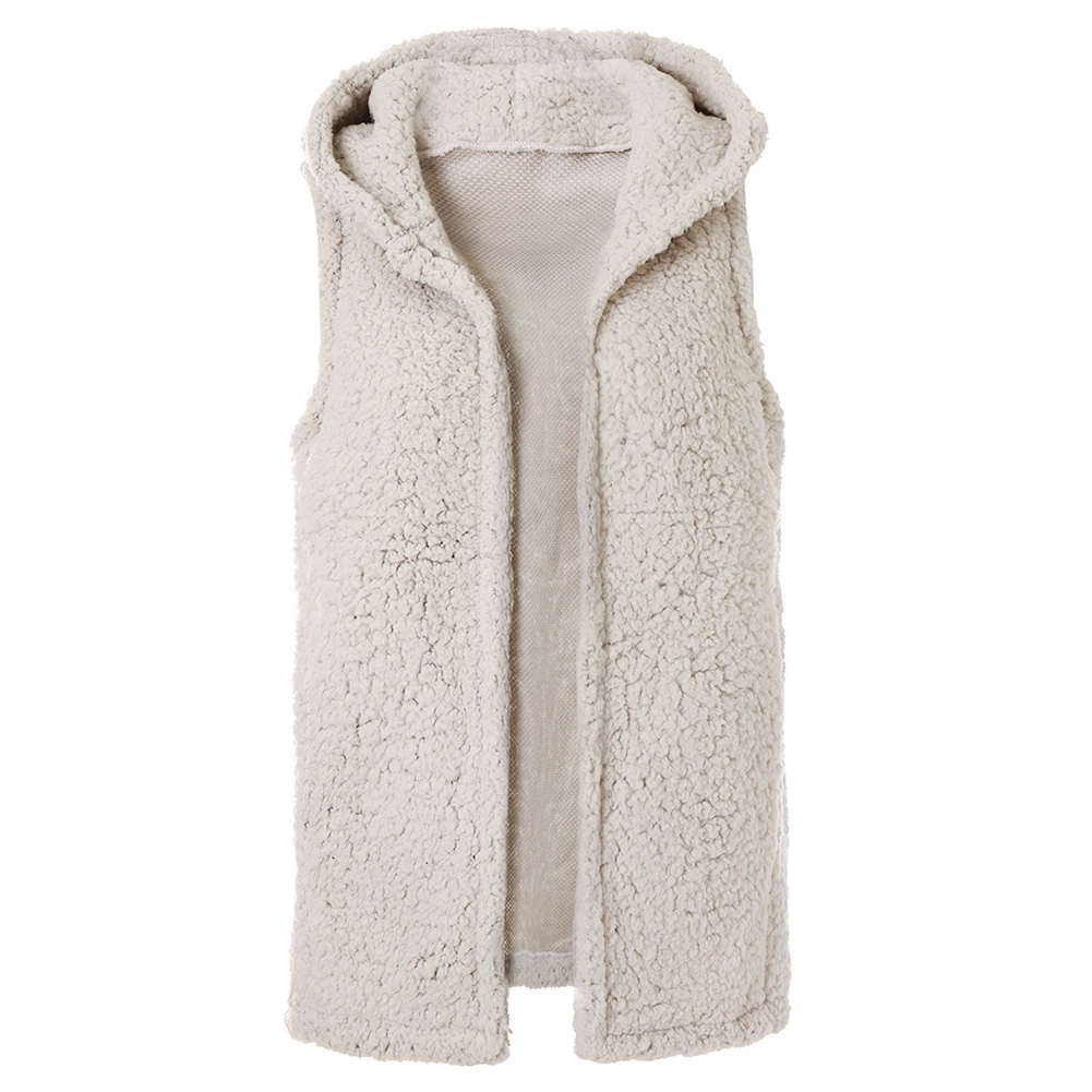 

Casual Women Coats Autumn Winter Solid Color Fleece Pockets Hooded Warm Vest Waistcoat Women's Clothing 2021