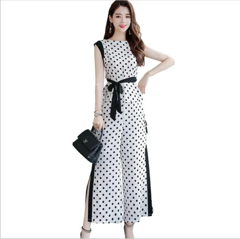 

Women's Wide Leg Pants Women's Suit 2021 Summer Women's New Chiffon Dot Top Two Piece Blouse And Pants.