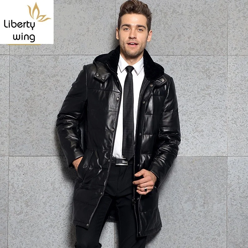 Деловая Мужская зимняя верхняя одежда длинный пуховик парка с капюшоном