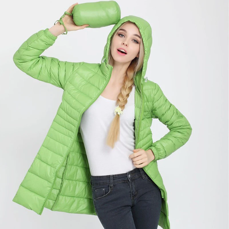 Женская пуховая парка дизайнерская зимняя куртка длинная на утином пуху верхняя