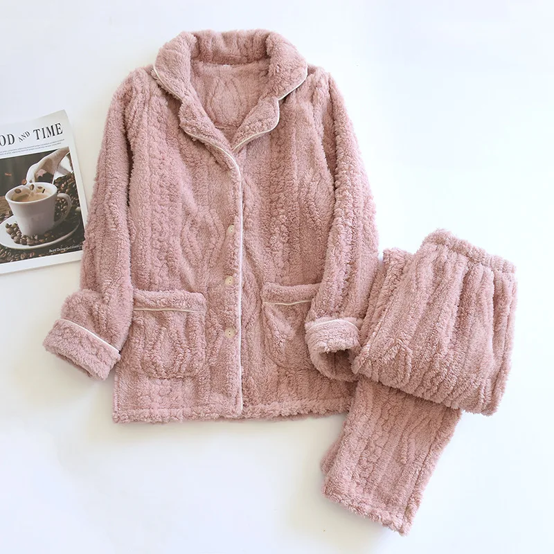 New autumn and winter couple pajamas two-piece flannel thickened large size long-sleeved trousers men and women home service set