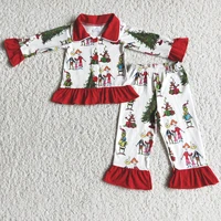 baby girls fall winter outfit girl christmas long sleeve clothing set cute cartoon girl pajamas set with red ruffle