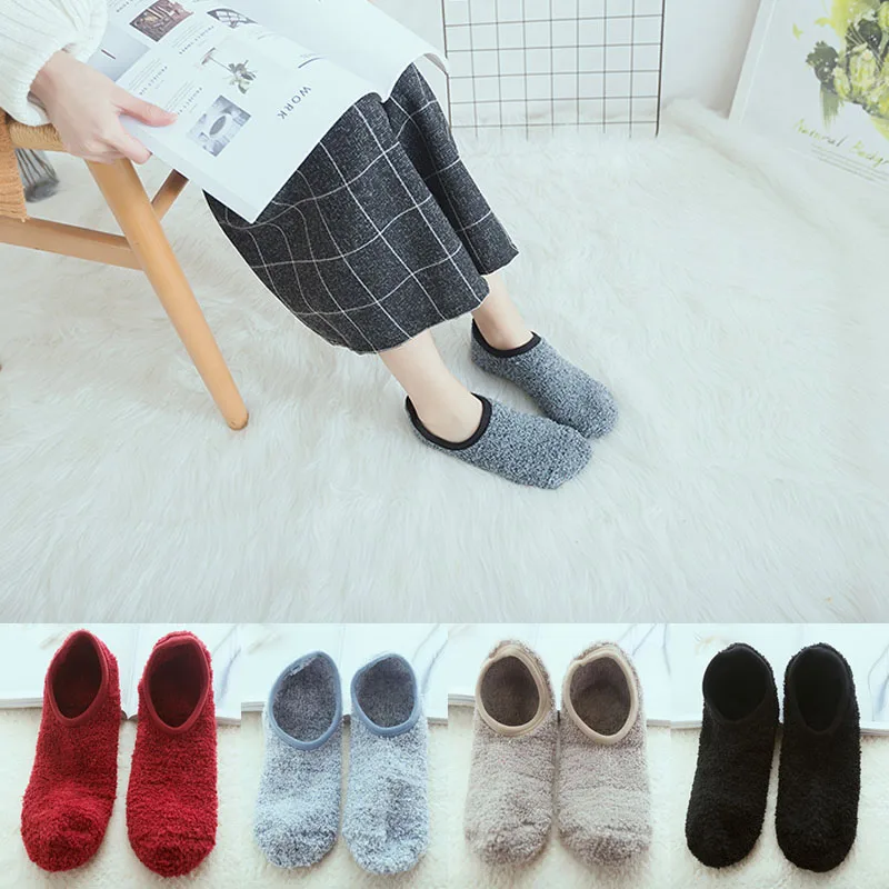 

Fashion Fleece Thick Non-Slip Socks Slippers For Women Men Winter Cotton Acrylic Plush Indoor Carpet Floor Socks Warm Boat Socks