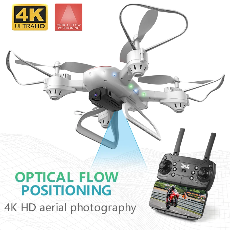 KY909 WiFi Мини Дрон 4K Камера HD Фотография Воздушное Судно Селфи Квадрокоптер Оптический Поток RC Вертолет Детская Игрушка на Одну Кнопку Возврата.