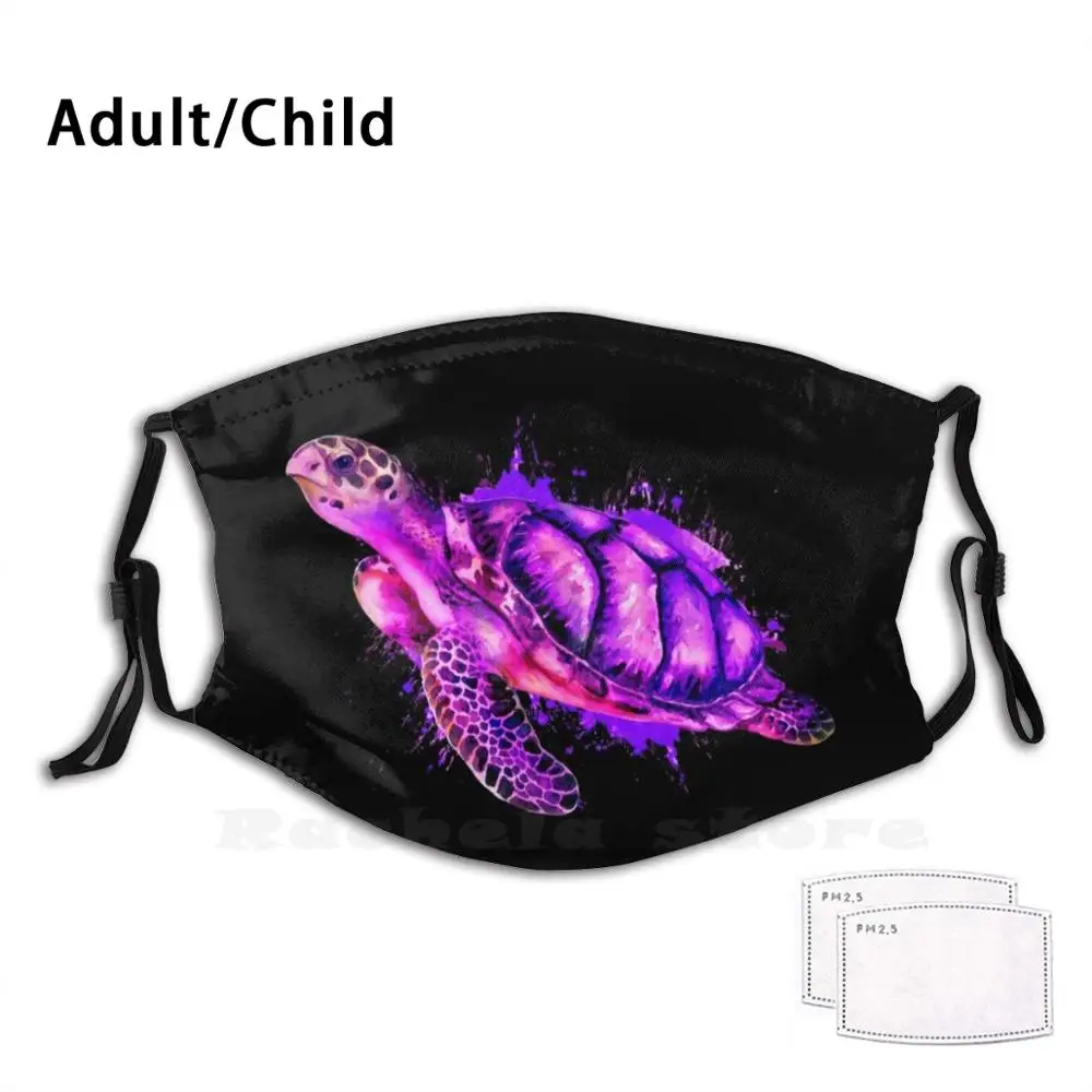 

Sea Turtle - Purple Print Washable Filter Anti Dust Mouth Mask Sea Turtle Turtle Ocean Watercolour Watercolor Waves Animals Sea