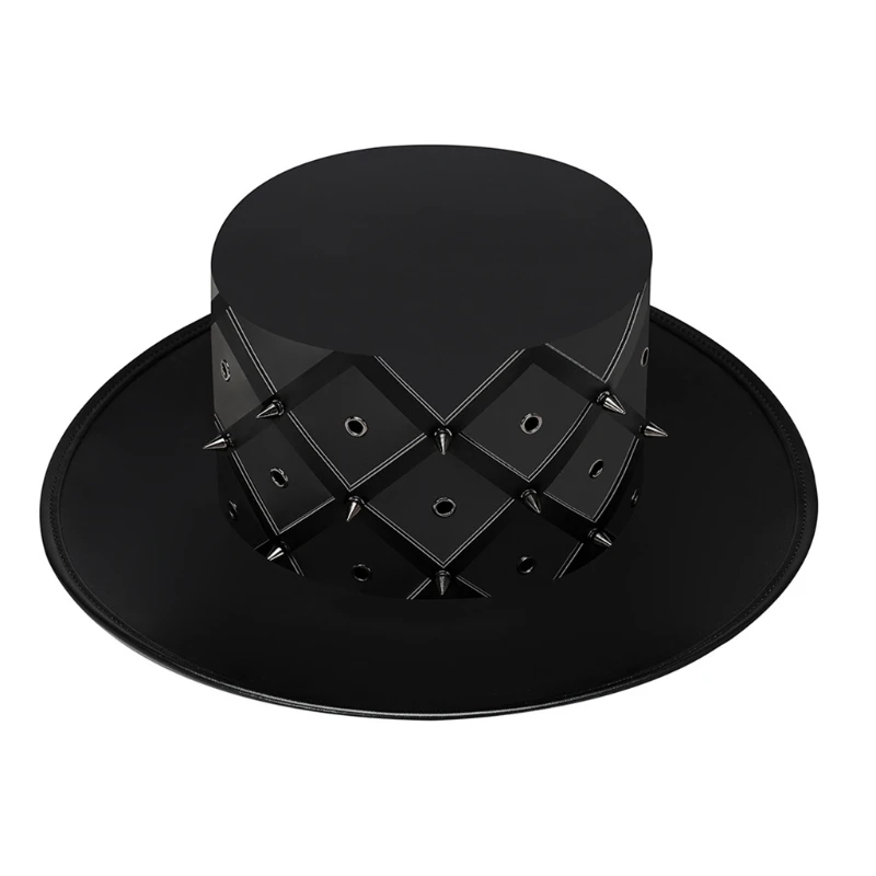 

Retro Plague Doctor Hat PU Leather Black Flat Top Witch Magic Hat Halloween Cosplay Costume Props